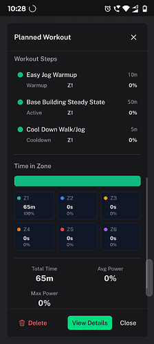 planned workout view