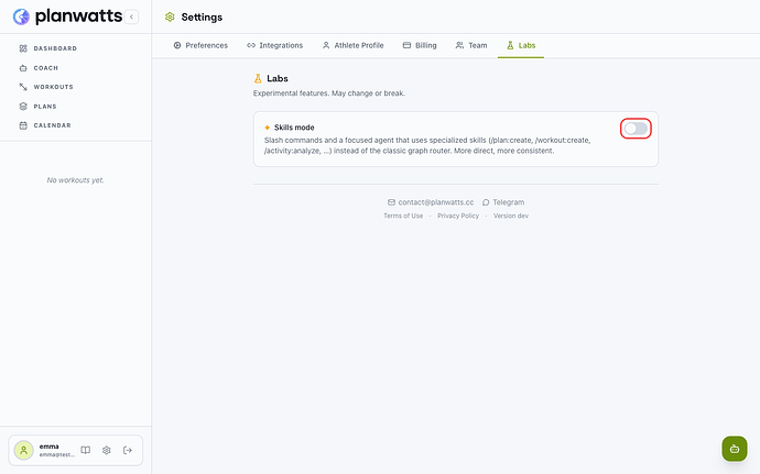 Skills mode toggle in Settings → Labs